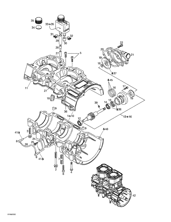 01- crankcase, water pump