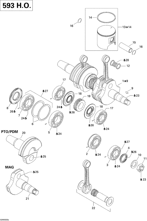 01- crankshaft and pistons 593ho