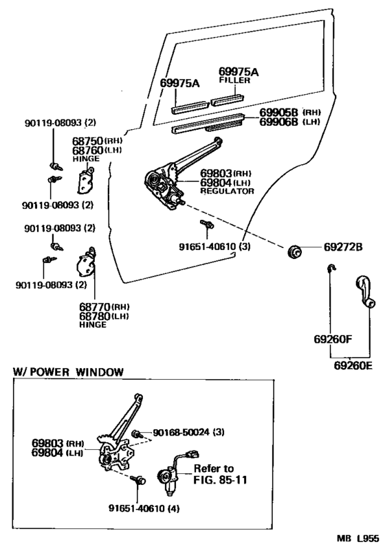 Rear Door Window Regulator & Hinge