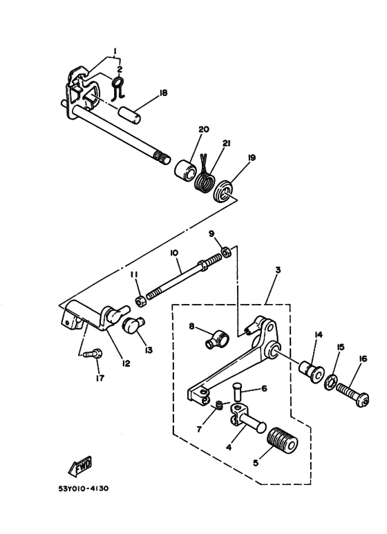 Shift shaft for 1984 Yamaha TY250 Japan (010) sales region, White (WW; 0036), 13365597768567