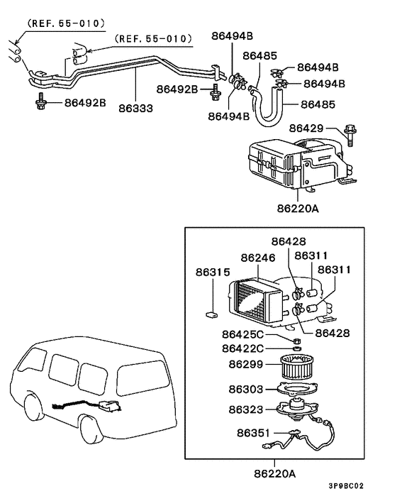 Rear heater unit & piping