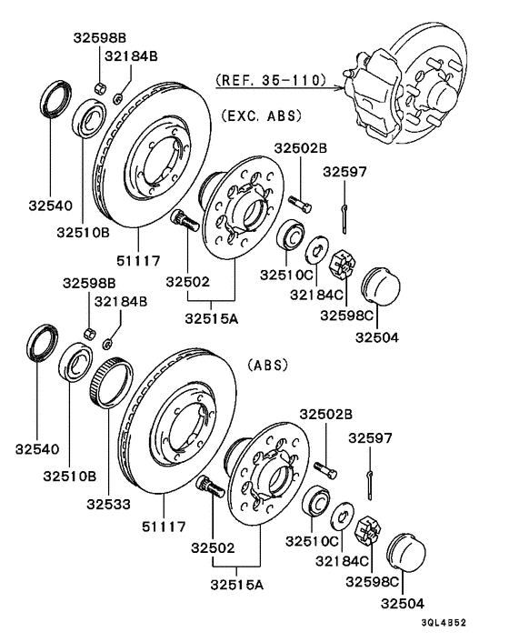 Front axle hub & drum