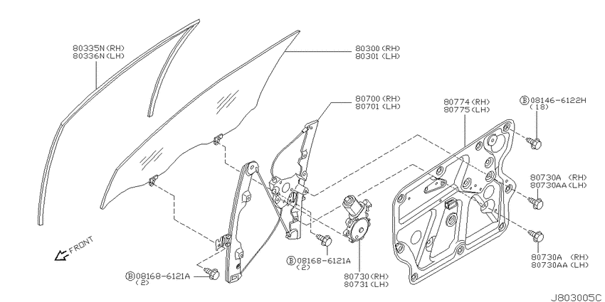 Front door window & regulator