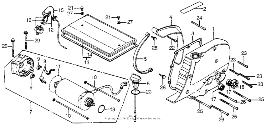 Starting motor + left side cover
