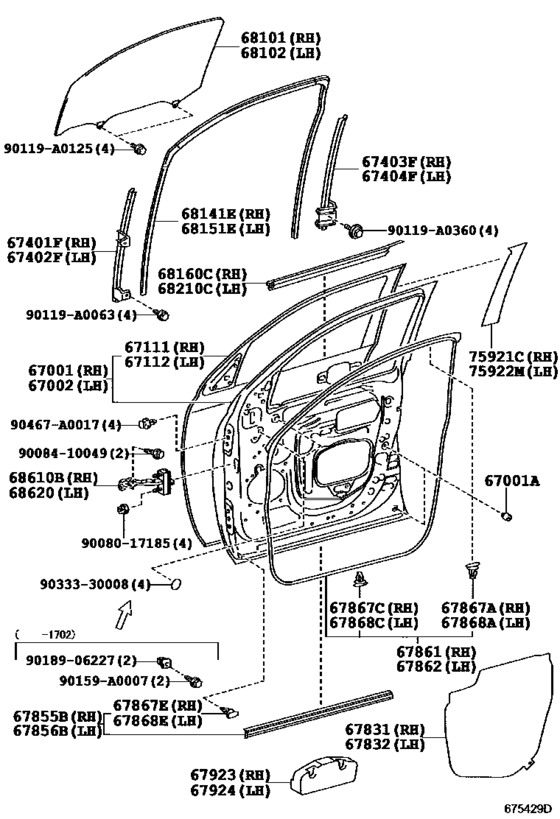 Front Door Panel & Glass for 2007 2017 Toyota SEQUOIA USK65 U.S.A