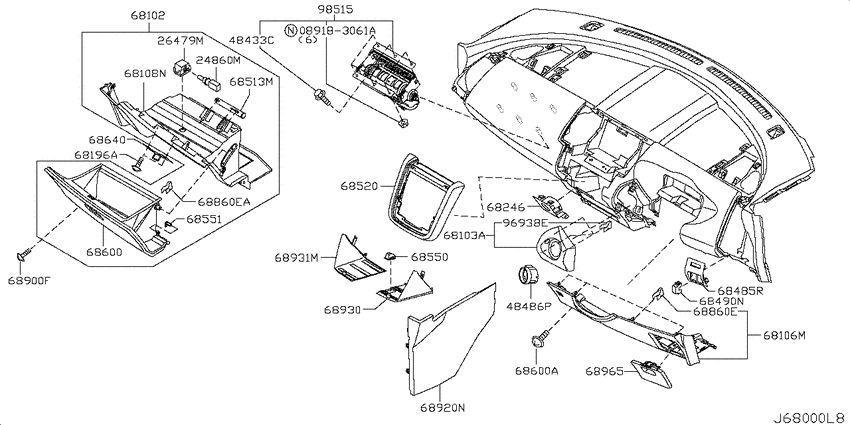 Instrument panel, pad & cluster lid