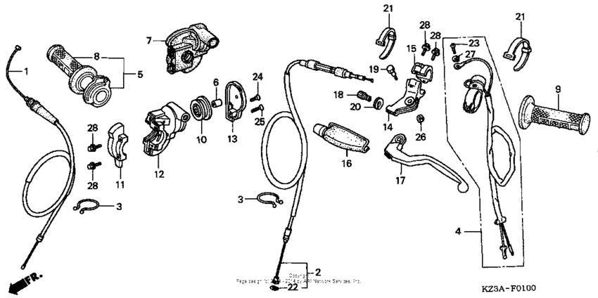 Handle lever + switch + cable ('02-'03)