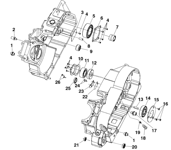 Engine, crankcase bearings