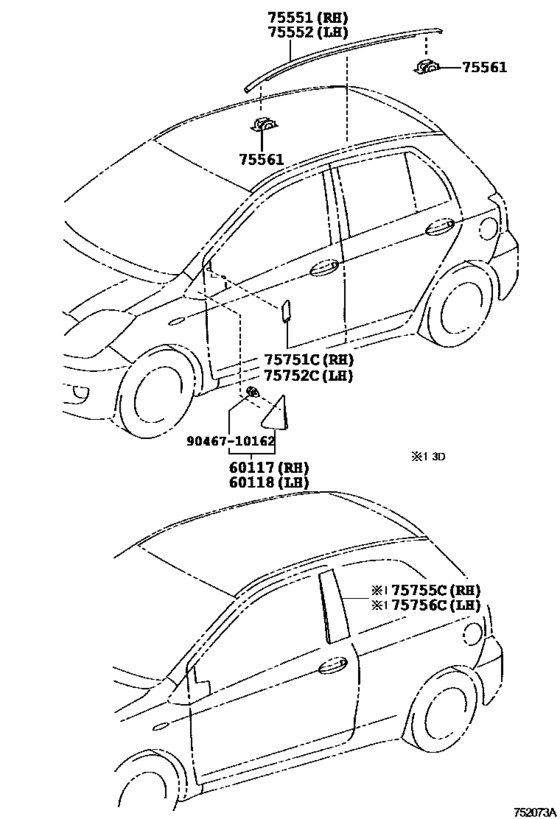 Side Moulding for 2008 2011 Toyota YARIS/ ECHO/ VIOS/ LIMO NCP91