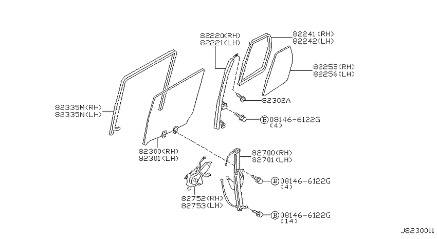 Rear door window & regulator
