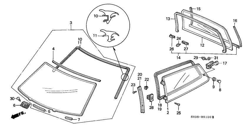 Front windshield/rear windshield