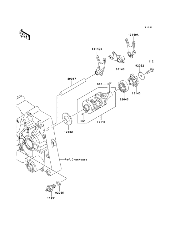 Gear change drum/shift fork