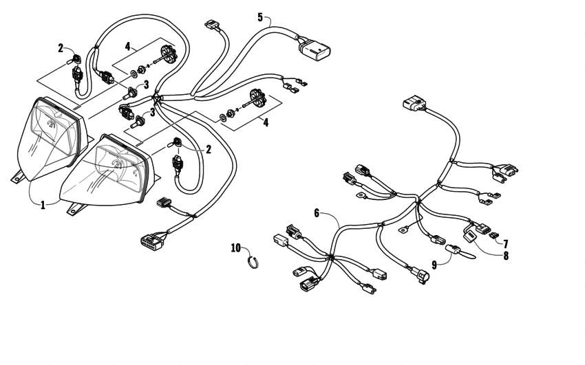 Headlight and wiring assemblies