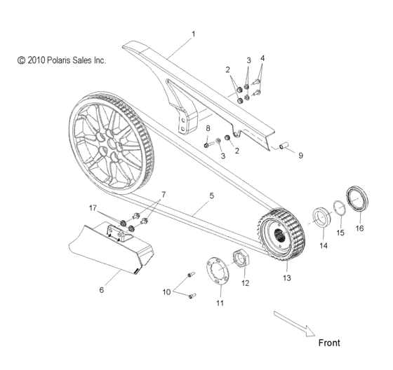 Drive train, drive sprocket and belt and guards