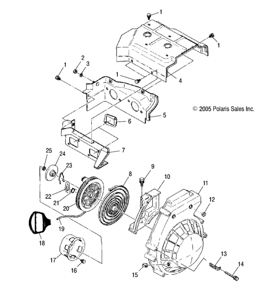 Engine blower housing and recoil starter