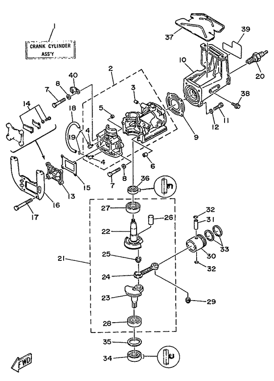 Crankcase, cylinder & piston
