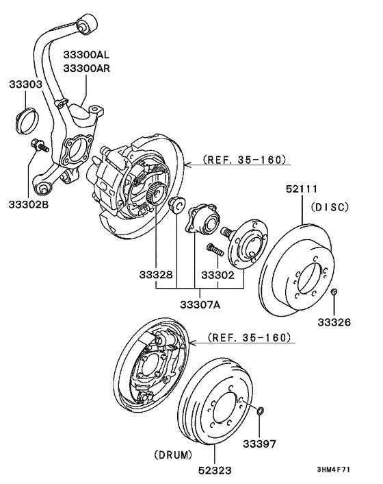 Rear axle hub & drum