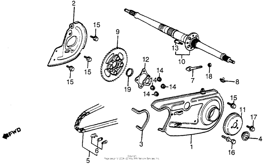 Rear wheel axle + chain case