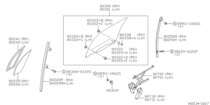 Front door window & regulator
