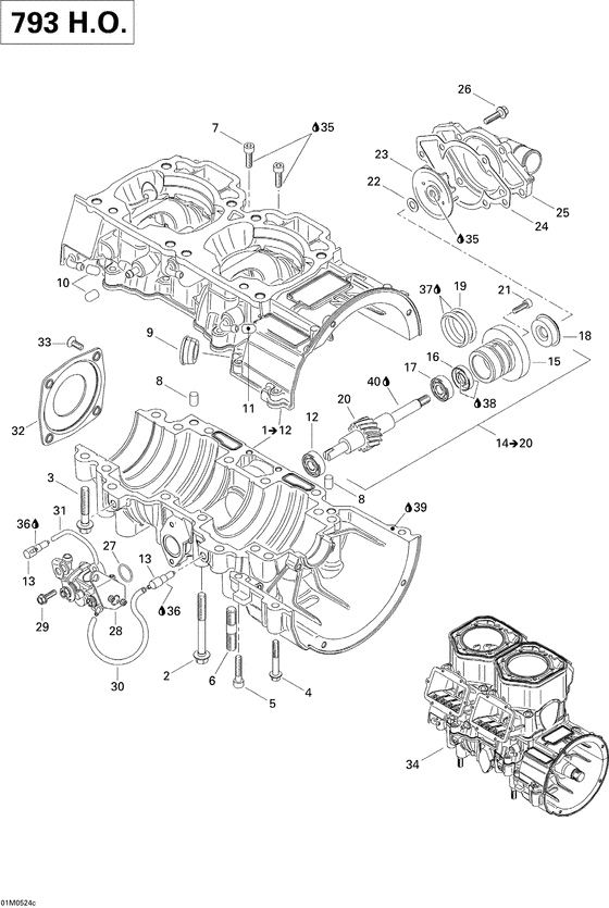 01- crankcase, water pump and oil pump