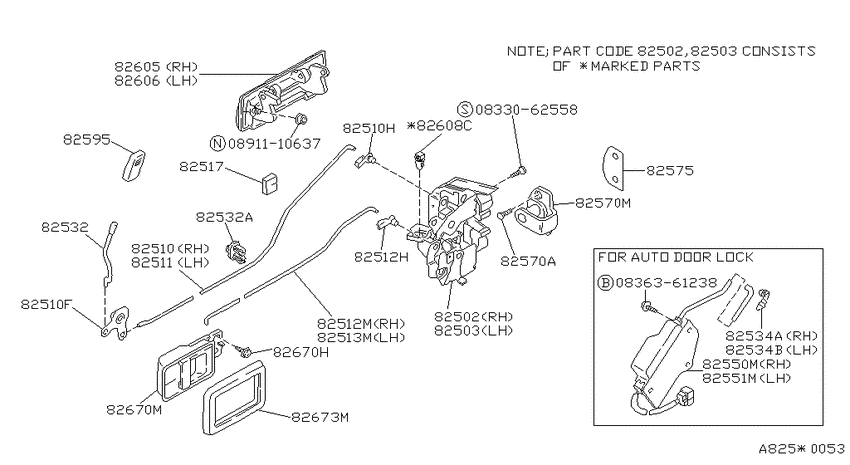 Rear door lock & handle