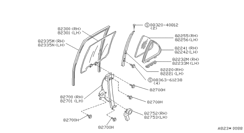 Rear door window & regulator