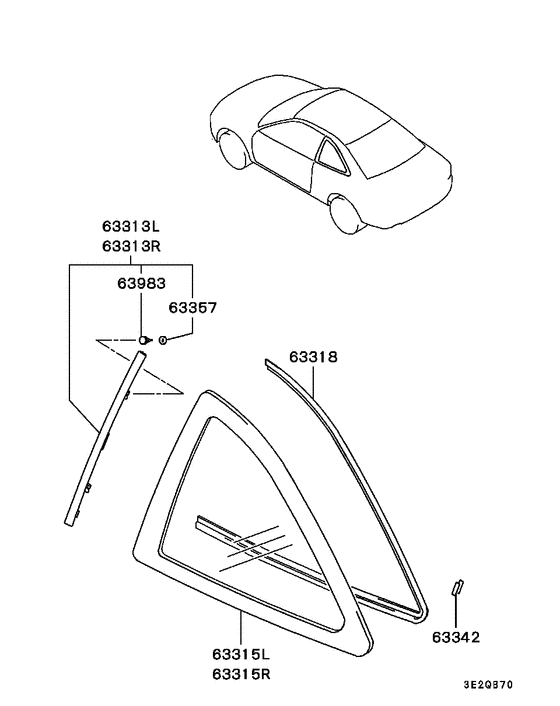 Qtr window glass & moulding