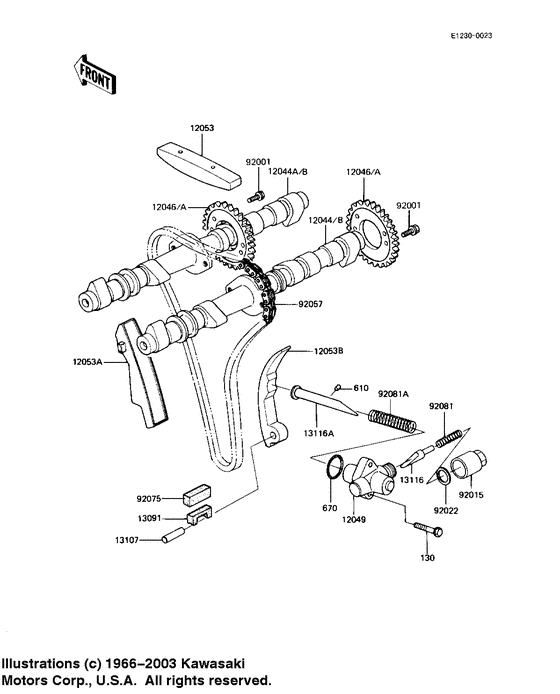 Camshafts/chain/tensioner for 1983 Kawasaki KZ1000 USA sales region