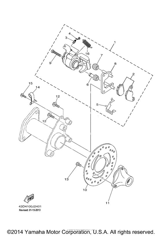 Rear brake caliper for 2012 Yamaha RAPTOR 90 RAPTOR 90 (N) USA sales