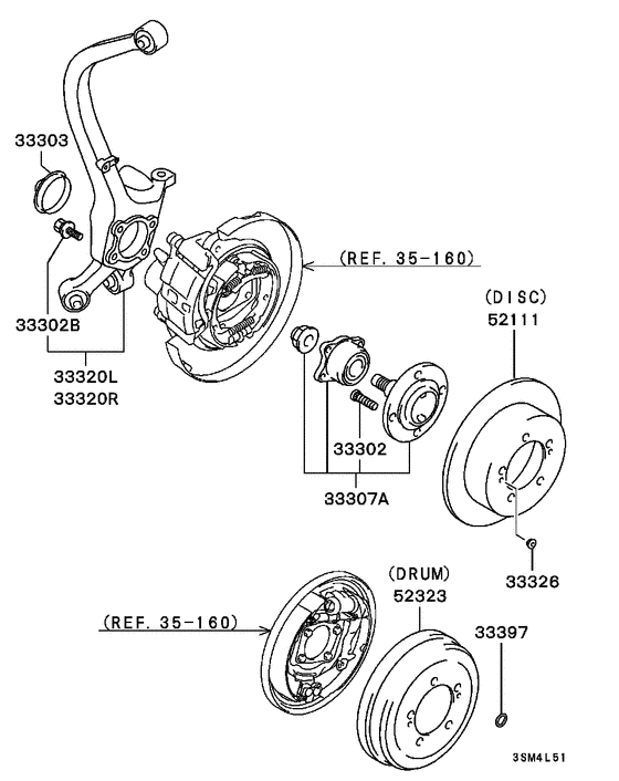 Rear axle hub & drum