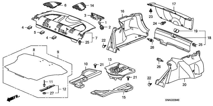 Rear tray/trunk lining