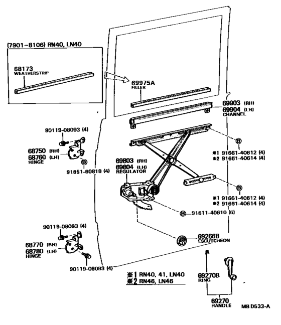 Rear Door Window Regulator & Hinge