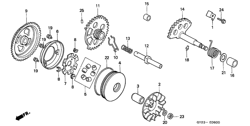 Drive face/ kick starter spindle
