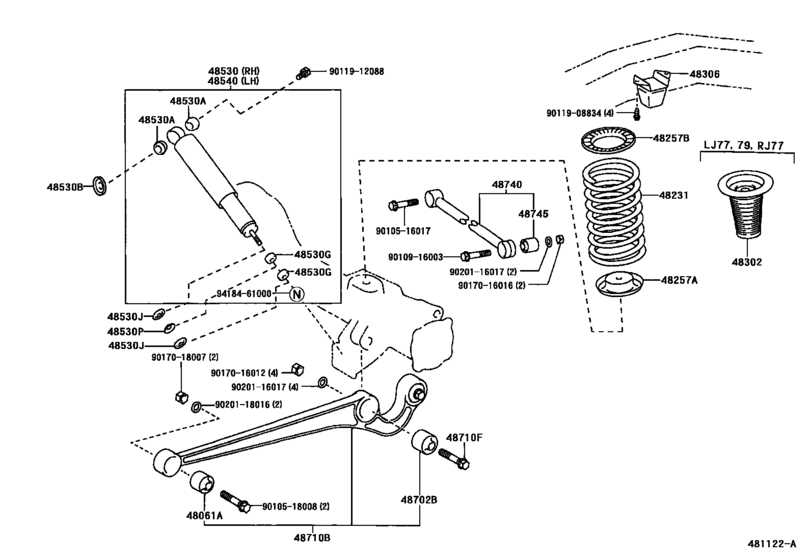 Rear Spring & Shock Absorber for 1990 - 1996 Toyota LAND CRUISER LJ79 ...