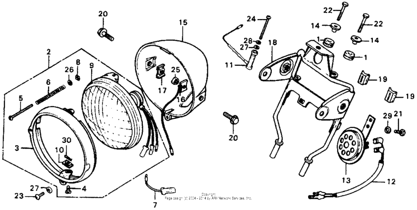 Headlight + bracket + horn