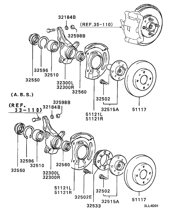 Front axle hub & drum