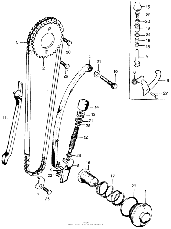Cam chain tensioner + oil filter screen