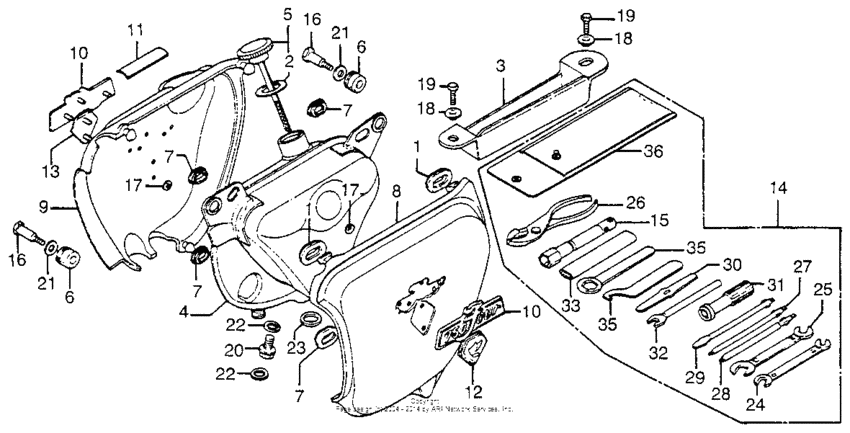 Battery cover + oil tank cover + tools