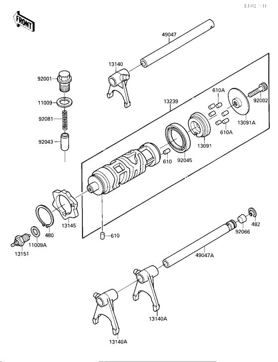 Gear change drum/shift fork