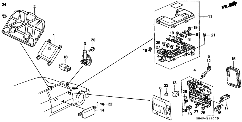 Relay/horn/fuse box