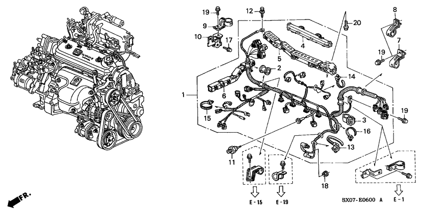 Engine wire harness/clamp