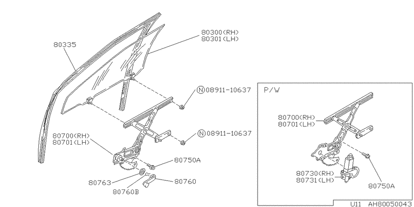 Front door window & regulator