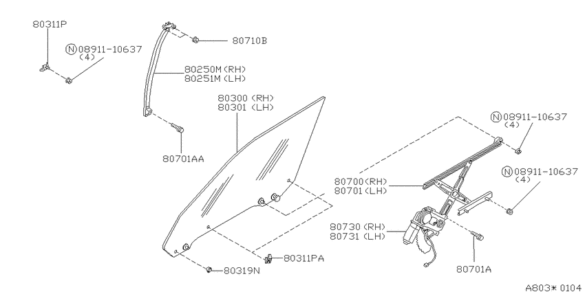 Front door window & regulator