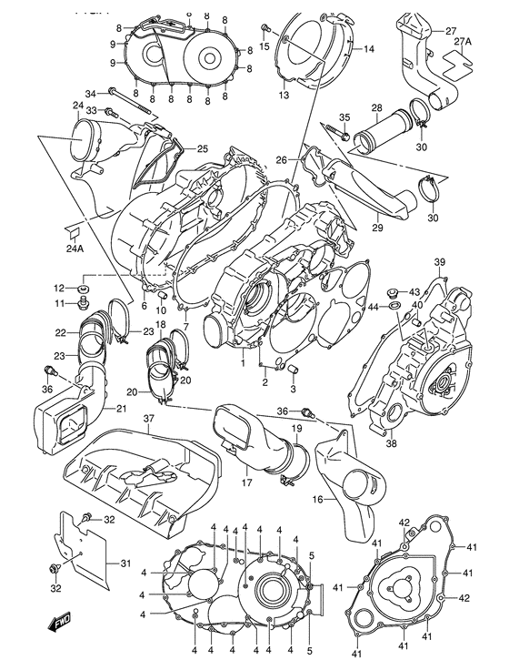 Crankcase cover for 2000 Suzuki LTA500 LTA500F/X/XZ/XP/XPZ