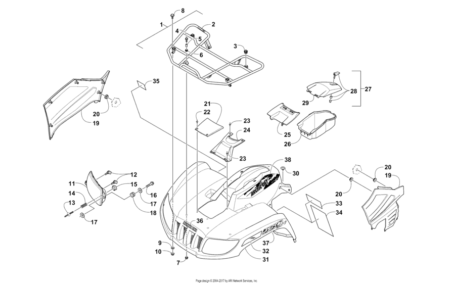 Front Rack, Body Panel, And Headlight Assemblies