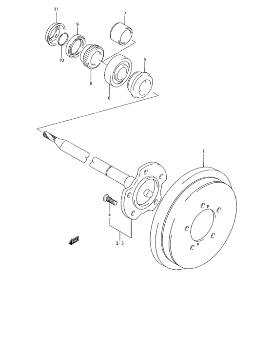 Rear axle and brake drum