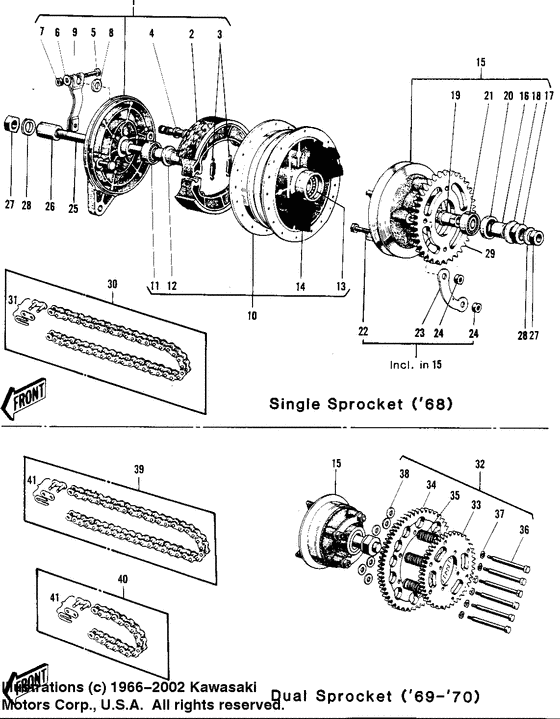 Rear hub/brake/chain