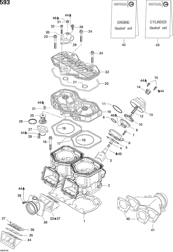 01- cylinder, exhaust manifold and reed valve