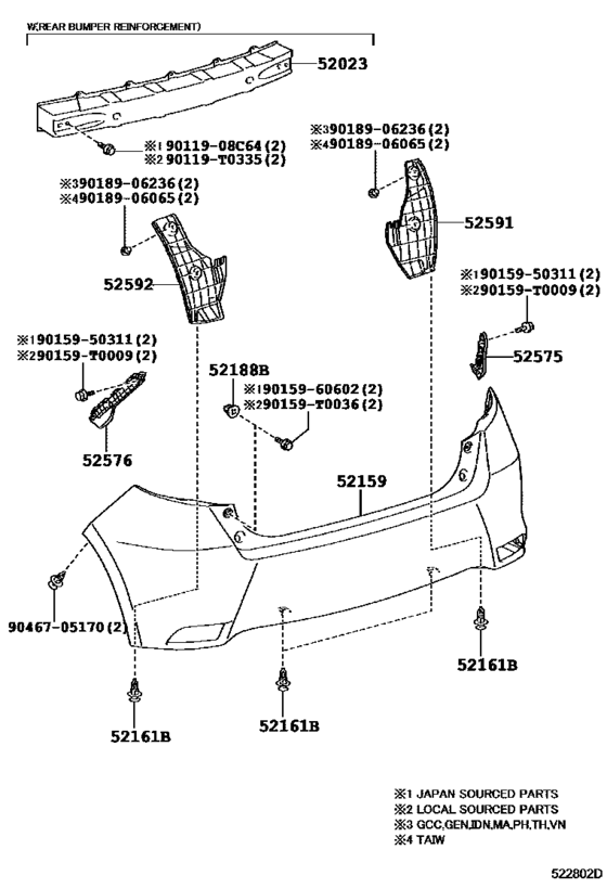 Rear Bumper & Bumper Stay for 2016 2018 Toyota YARIS/ ECHO/ VIOS