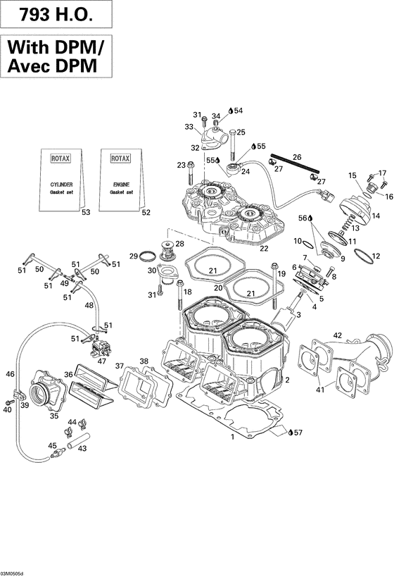 01- cylinder, exhaust manifold and reed valve 793ho with pdm